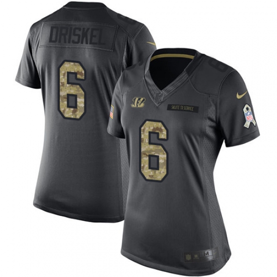 Women's Nike Cincinnati Bengals 6 Jeff Driskel Limited Black 2016 Salute to Service NFL Jersey