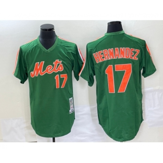 Men's New York Mets 17 Keith Hernandez Green Mesh Throwback Jersey