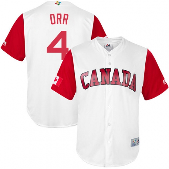 Men's Canada Baseball Majestic 4 Pete Orr White 2017 World Baseball Classic Replica Team Jersey