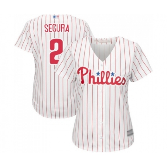 Women's Philadelphia Phillies 2 Jean Segura Replica White Red Strip Home Cool Base Baseball Jersey