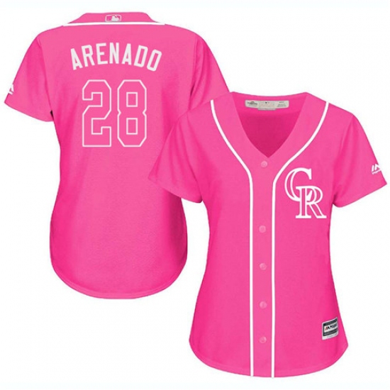 Women's Majestic Colorado Rockies 28 Nolan Arenado Authentic Pink Fashion Cool Base MLB Jersey