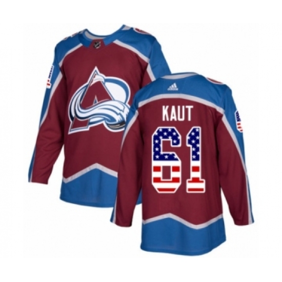 Men's Adidas Colorado Avalanche 61 Martin Kaut Authentic Burgundy Red USA Flag Fashion NHL Jersey