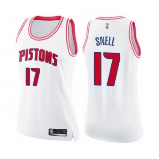 Women's Detroit Pistons 17 Tony Snell Swingman White Pink Fashion Basketball Jersey