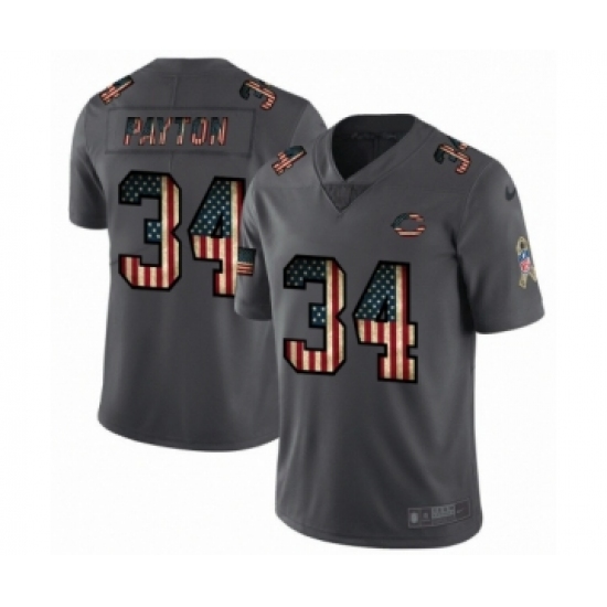 Men's Chicago Bears 34 Walter Payton Limited Black USA Flag 2019 Salute To Service Football Jersey
