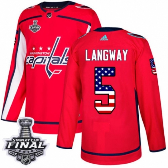 Youth Adidas Washington Capitals 5 Rod Langway Authentic Red USA Flag Fashion 2018 Stanley Cup Final NHL Jersey