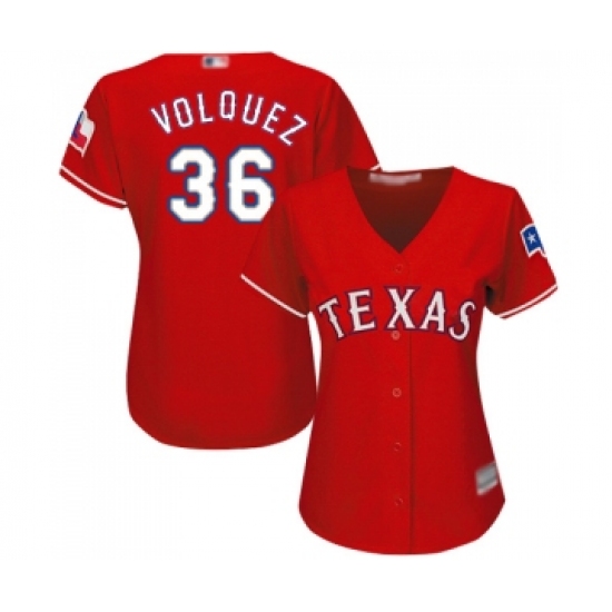 Women's Texas Rangers 36 Edinson Volquez Replica Red Alternate Cool Base Baseball Jersey