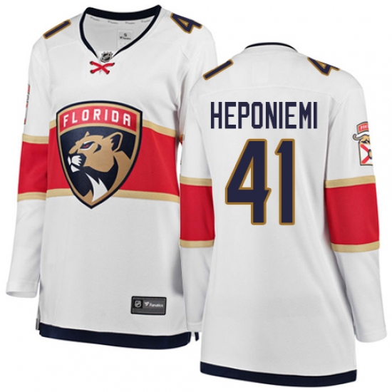 Women's Florida Panthers 41 Aleksi Heponiemi Authentic White Away Fanatics Branded Breakaway NHL Jersey