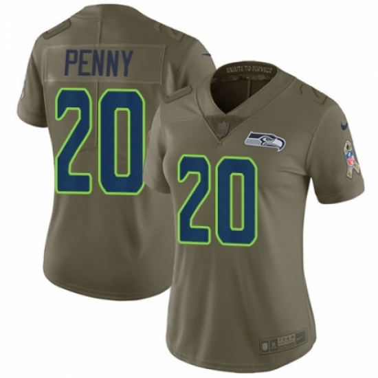 Women's Nike Seattle Seahawks 20 Rashaad Penny Limited Olive 2017 Salute to Service NFL Jersey