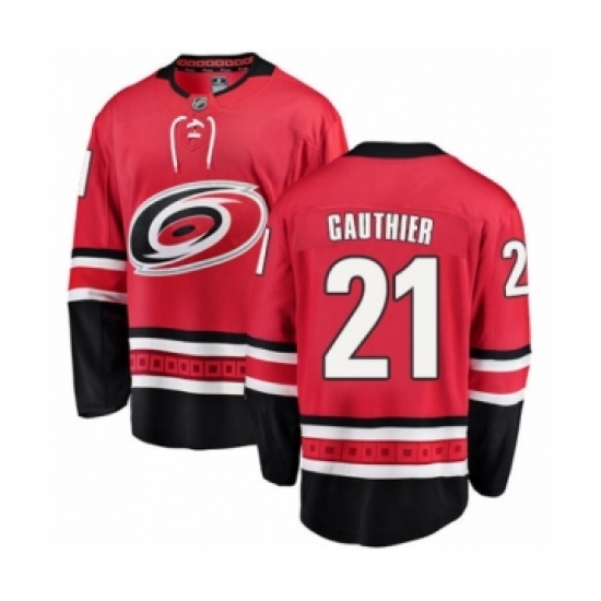 Men's Carolina Hurricanes 21 Julien Gauthier Authentic Red Home Fanatics Branded Breakaway NHL Jersey