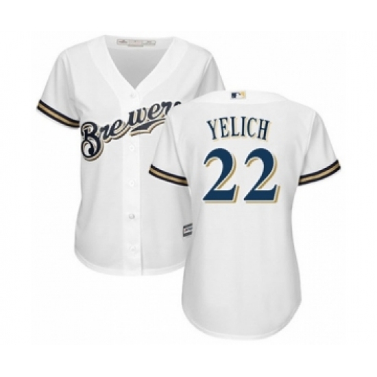 Women's Milwaukee Brewers 22 Christian Yelich Authentic White Home Cool Base Baseball Player Jersey