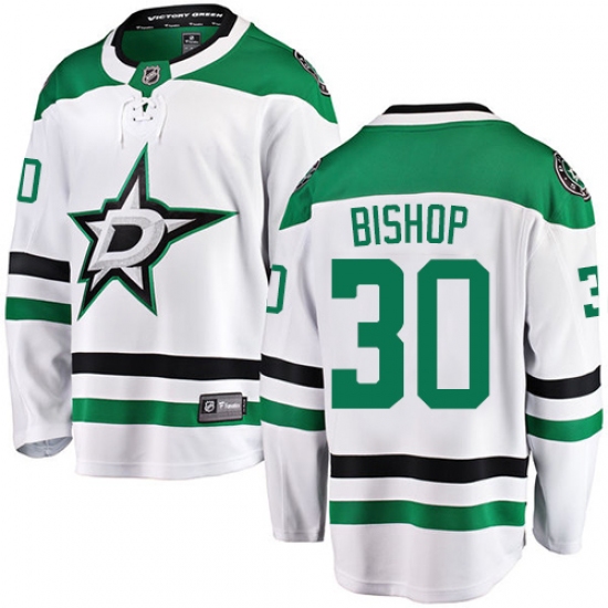 Men's Dallas Stars 30 Ben Bishop Authentic White Away Fanatics Branded Breakaway NHL Jersey