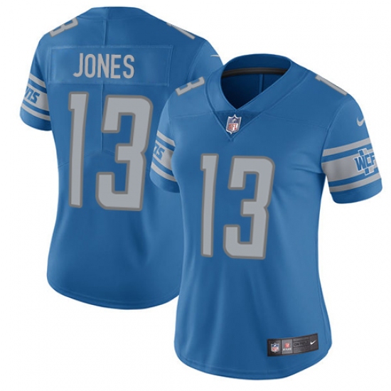 Women's Nike Detroit Lions 13 T.J. Jones Blue Team Color Vapor Untouchable Limited Player NFL Jersey