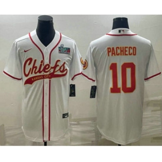 Men's Kansas City Chiefs 10 Isiah Pacheco White With Super Bowl LVII Patch Cool Base Stitched Baseball Jersey
