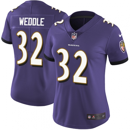 Women's Nike Baltimore Ravens 32 Eric Weddle Purple Team Color Vapor Untouchable Limited Player NFL Jersey