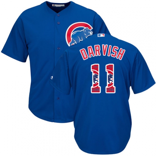 Men's Majestic Chicago Cubs 11 Yu Darvish Authentic Royal Blue Team Logo Fashion Cool Base MLB Jersey