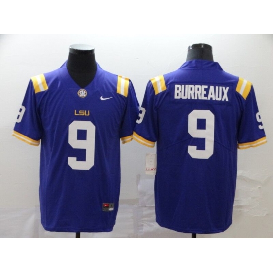 Men's LSU Tigers 9 Burreaux Purple College Football Jersey