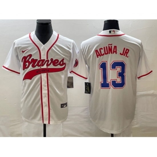 Men's Atlanta Braves 13 Ronald Acuna Jr White Cool Base Stitched Baseball Jersey1