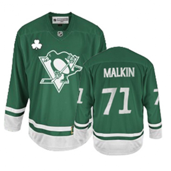 Men's Reebok Pittsburgh Penguins 71 Evgeni Malkin Authentic Green St Patty's Day NHL Jersey