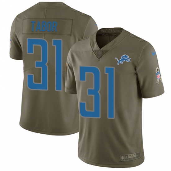 Men's Nike Detroit Lions 31 Teez Tabor Limited Olive 2017 Salute to Service NFL Jersey