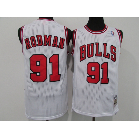 Men's Chicago Bulls 91 Dennis Rodman Authentic White Home NBA Jersey