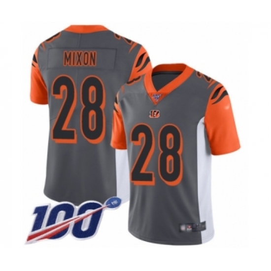 Men's Cincinnati Bengals 28 Joe Mixon Limited Silver Inverted Legend 100th Season Football Jersey