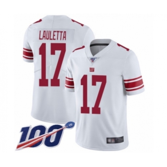 Men's New York Giants 17 Kyle Lauletta White Vapor Untouchable Limited Player 100th Season Football Jersey