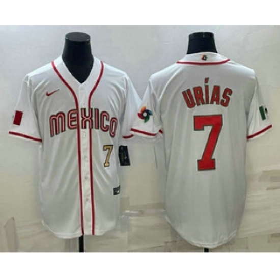 Men's Mexico Baseball 7 Julio Urias Number 2023 White World Baseball Classic Stitched Jersey3