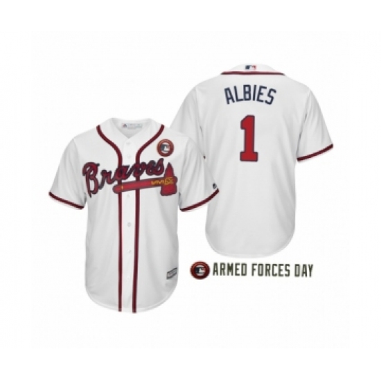 Men's 2019 Armed Forces Day Ozzie Albies 1 Atlanta Braves White Cool Base Jersey