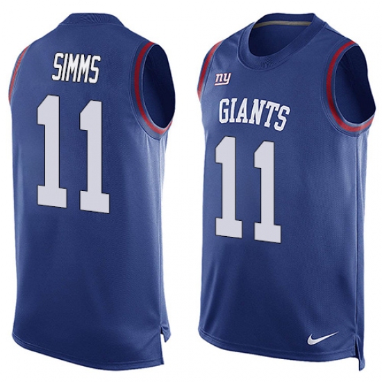 Men's Nike New York Giants 11 Phil Simms Limited Royal Blue Player Name & Number Tank Top NFL Jersey