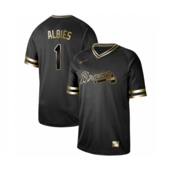 Men's Atlanta Braves 1 Ozzie Albies Authentic Black Gold Fashion Baseball Jersey