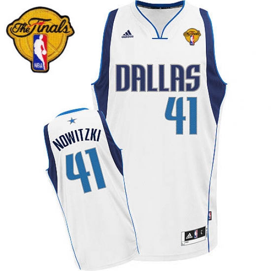 Men's Adidas Dallas Mavericks 41 Dirk Nowitzki Swingman White Home Finals Patch NBA Jersey