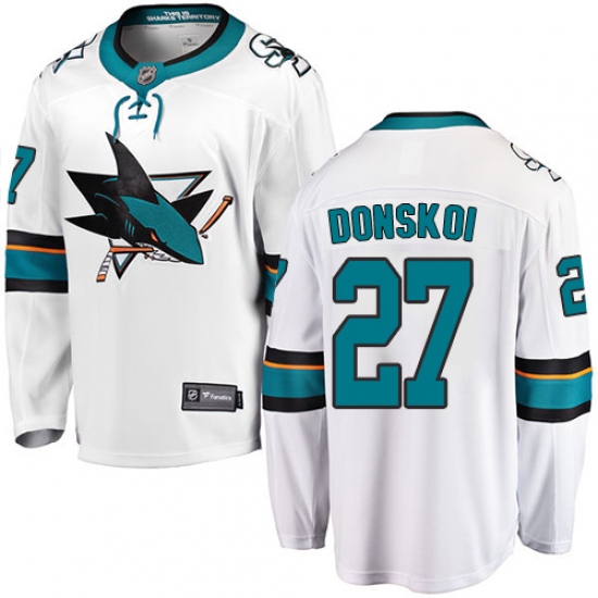 Youth San Jose Sharks 27 Joonas Donskoi Fanatics Branded White Away Breakaway NHL Jersey