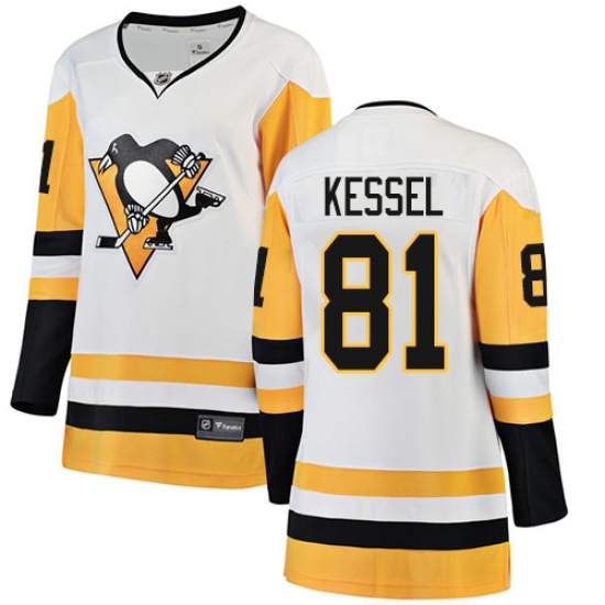 Women's Pittsburgh Penguins 81 Phil Kessel Authentic White Away Fanatics Branded Breakaway NHL Jersey