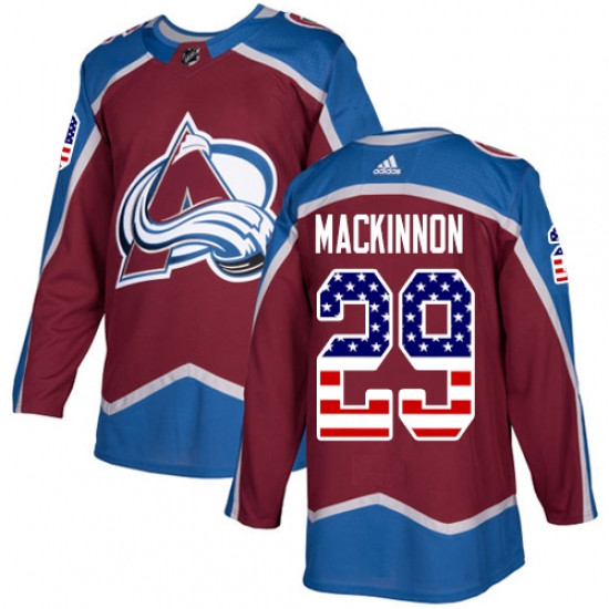 Youth Adidas Colorado Avalanche 29 Nathan MacKinnon Authentic Burgundy Red USA Flag Fashion NHL Jersey