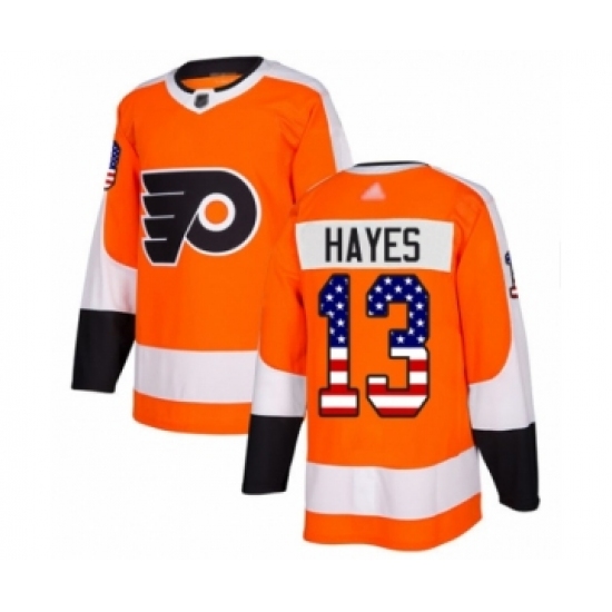 Men's Philadelphia Flyers 13 Kevin Hayes Authentic Orange USA Flag Fashion Hockey Jersey