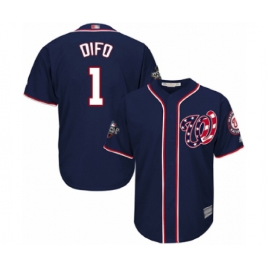 Youth Washington Nationals 1 Wilmer Difo Authentic Navy Blue Alternate 2 Cool Base 2019 World Series Bound Baseball Jersey