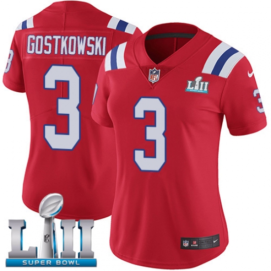 Women's Nike New England Patriots 3 Stephen Gostkowski Red Alternate Vapor Untouchable Limited Player Super Bowl LII NFL Jersey