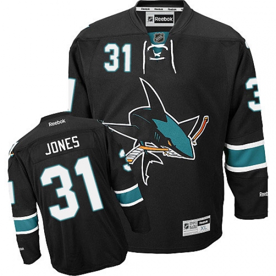 Men's Reebok San Jose Sharks 31 Martin Jones Premier Black Third NHL Jersey