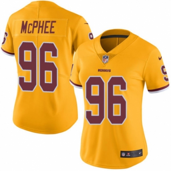 Women's Nike Washington Redskins 96 Pernell McPhee Limited Gold Rush Vapor Untouchable NFL Jersey