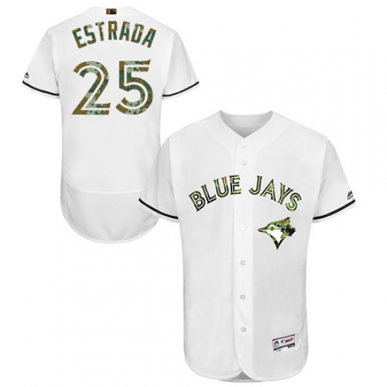 Men's Majestic Toronto Blue Jays 25 Marco Estrada Authentic White 2016 Memorial Day Fashion Flex Base MLB Jersey