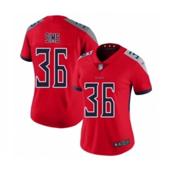 Women's Tennessee Titans 36 LeShaun Sims Limited Red Inverted Legend Football Jersey