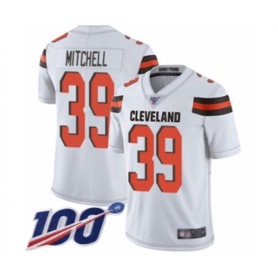 Men's Cleveland Browns 39 Terrance Mitchell White Vapor Untouchable Limited Player 100th Season Football Jersey