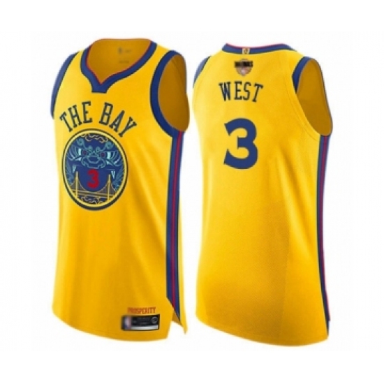 Youth Golden State Warriors 3 David West Swingman Gold 2019 Basketball Finals Bound Basketball Jersey - City Edition