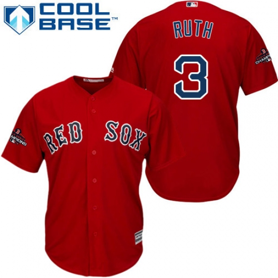 Youth Majestic Boston Red Sox 3 Babe Ruth Authentic Red Alternate Home Cool Base 2018 World Series Champions MLB Jersey