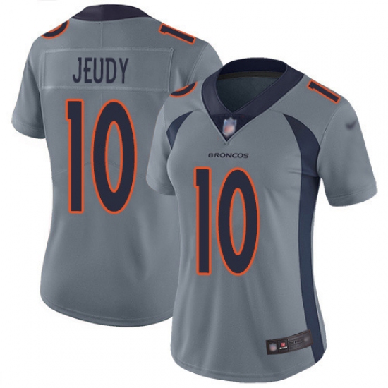 Women's Denver Broncos 10 Jerry Jeudy Gray Stitched Limited Inverted Legend Jersey