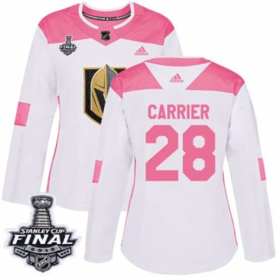 Women's Adidas Vegas Golden Knights 28 William Carrier Authentic White/Pink Fashion 2018 Stanley Cup Final NHL Jersey