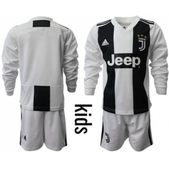 Juventus Blank Home Long Sleeves Kid Soccer Club Jersey