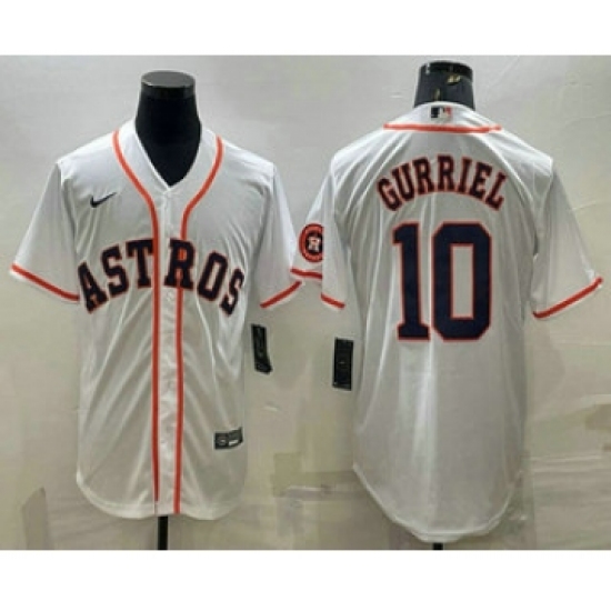 Men's Houston Astros 10 Yuli Gurriel White With Patch Stitched MLB Cool Base Nike Jersey