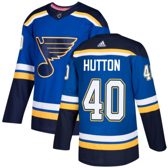 Men's Adidas St. Louis Blues 40 Carter Hutton Premier Royal Blue Home NHL Jersey