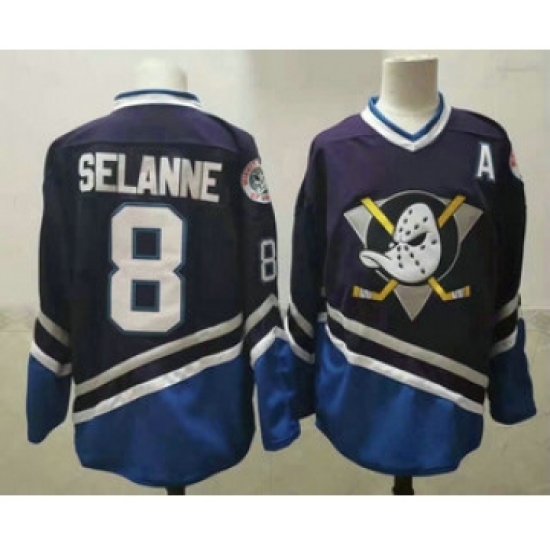 Men's Anaheim Ducks 8 Teemu Selanne 1995-96 Purple CCM Vintage Throwback Jersey